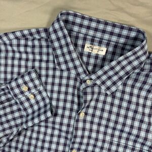 Peter Millar Summer Comfort Mens 4X Blue Plaid Performance Shirt Professional